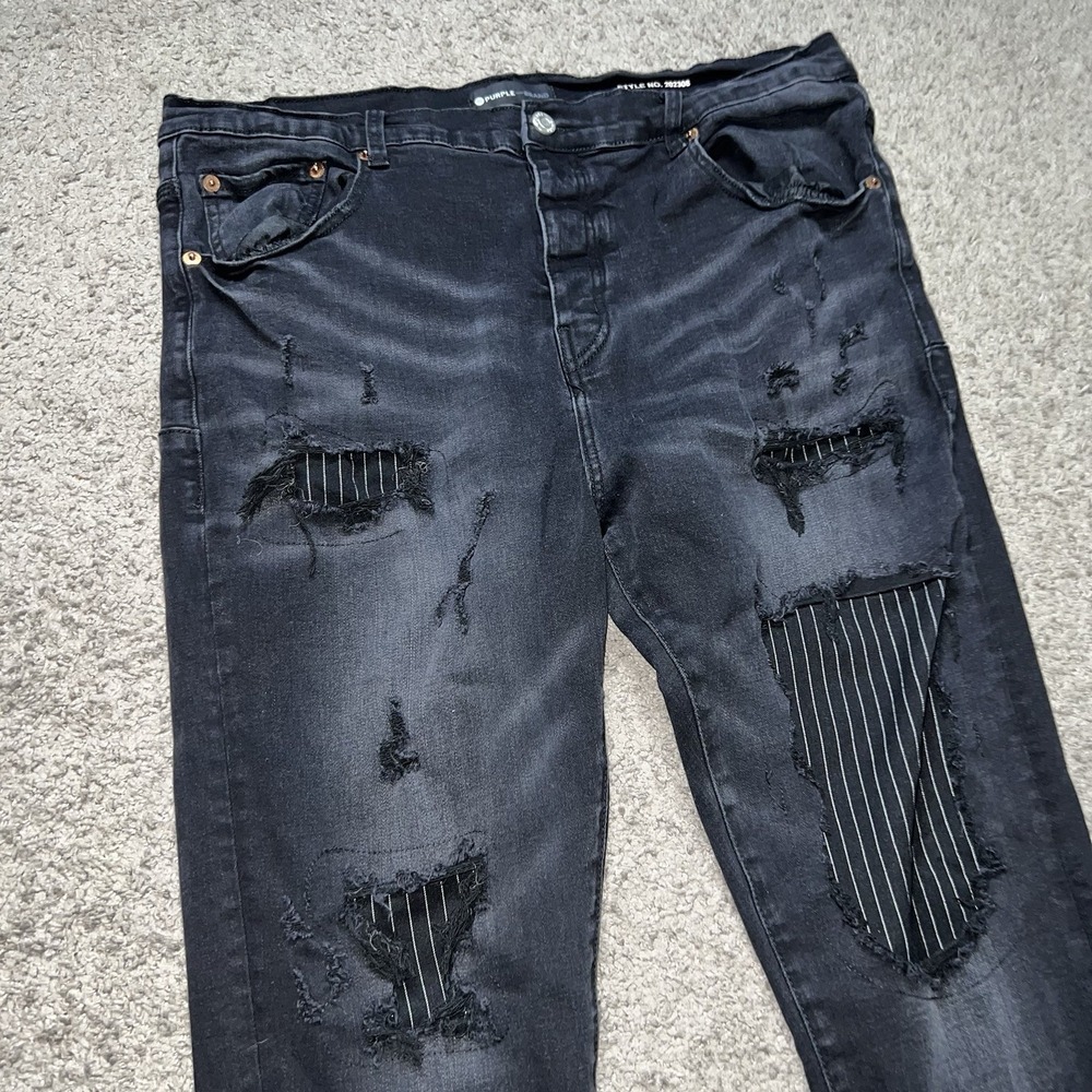 Purple Brand Jeans Mens 38x31 Black Skinny‎ Slim Distressed Rhinestone P001